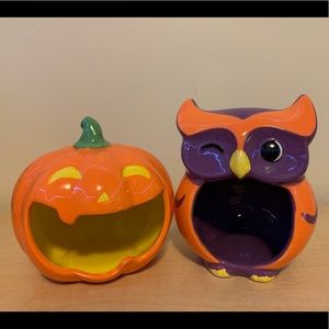 Pumpkin & Owl Ceramic Candy / Sponge Dish NEW